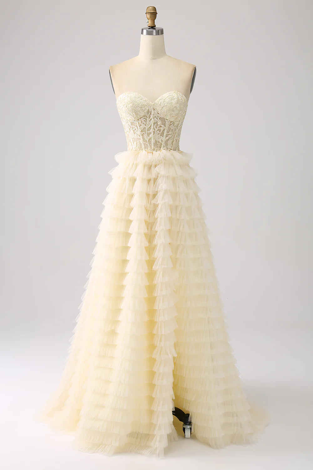 Wholesa Long Prom Dress with Slit Princess Sweetheart Tiered Tulle