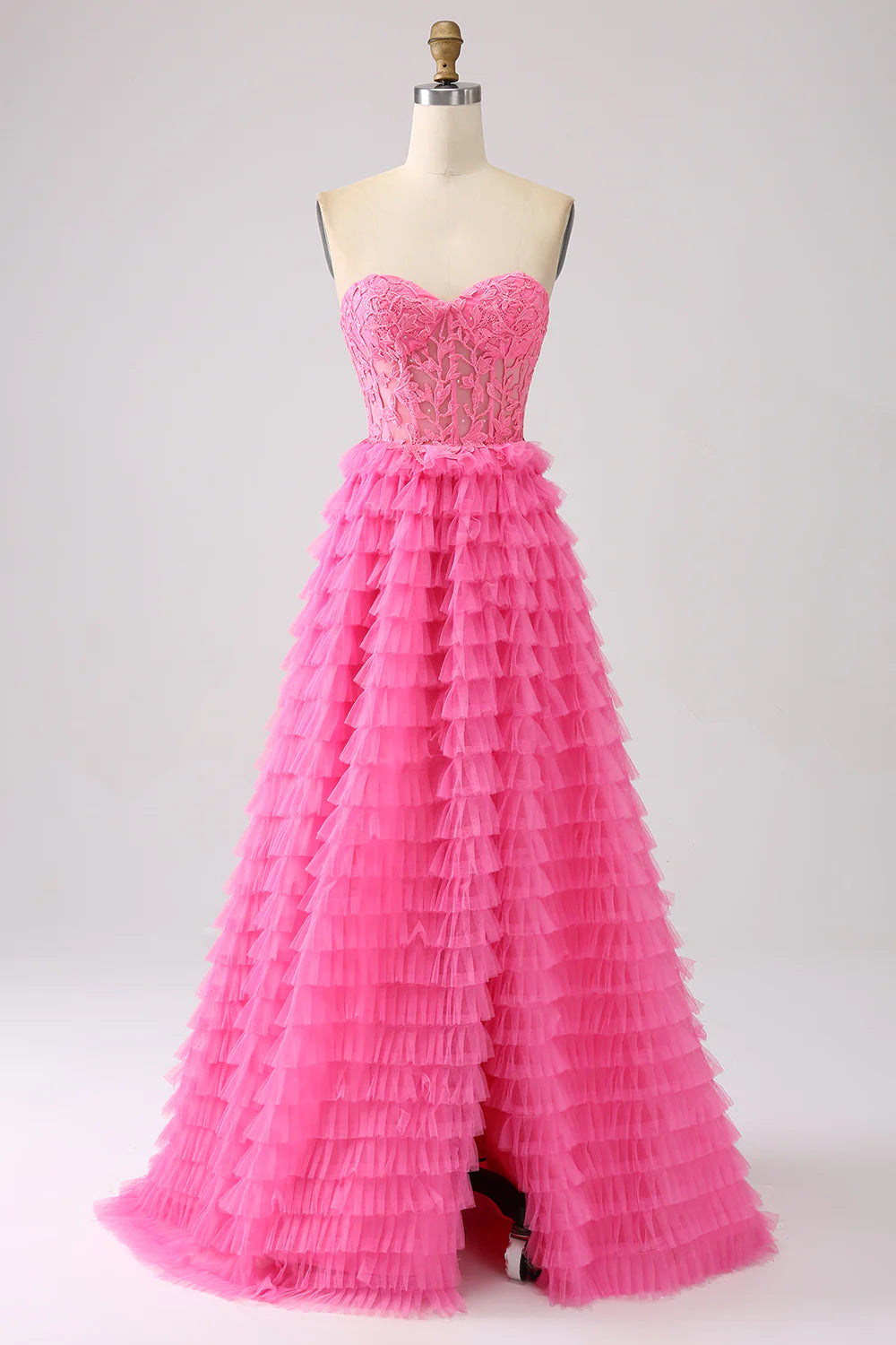 Wholesa Long Prom Dress with Slit Princess Sweetheart Tiered Tulle