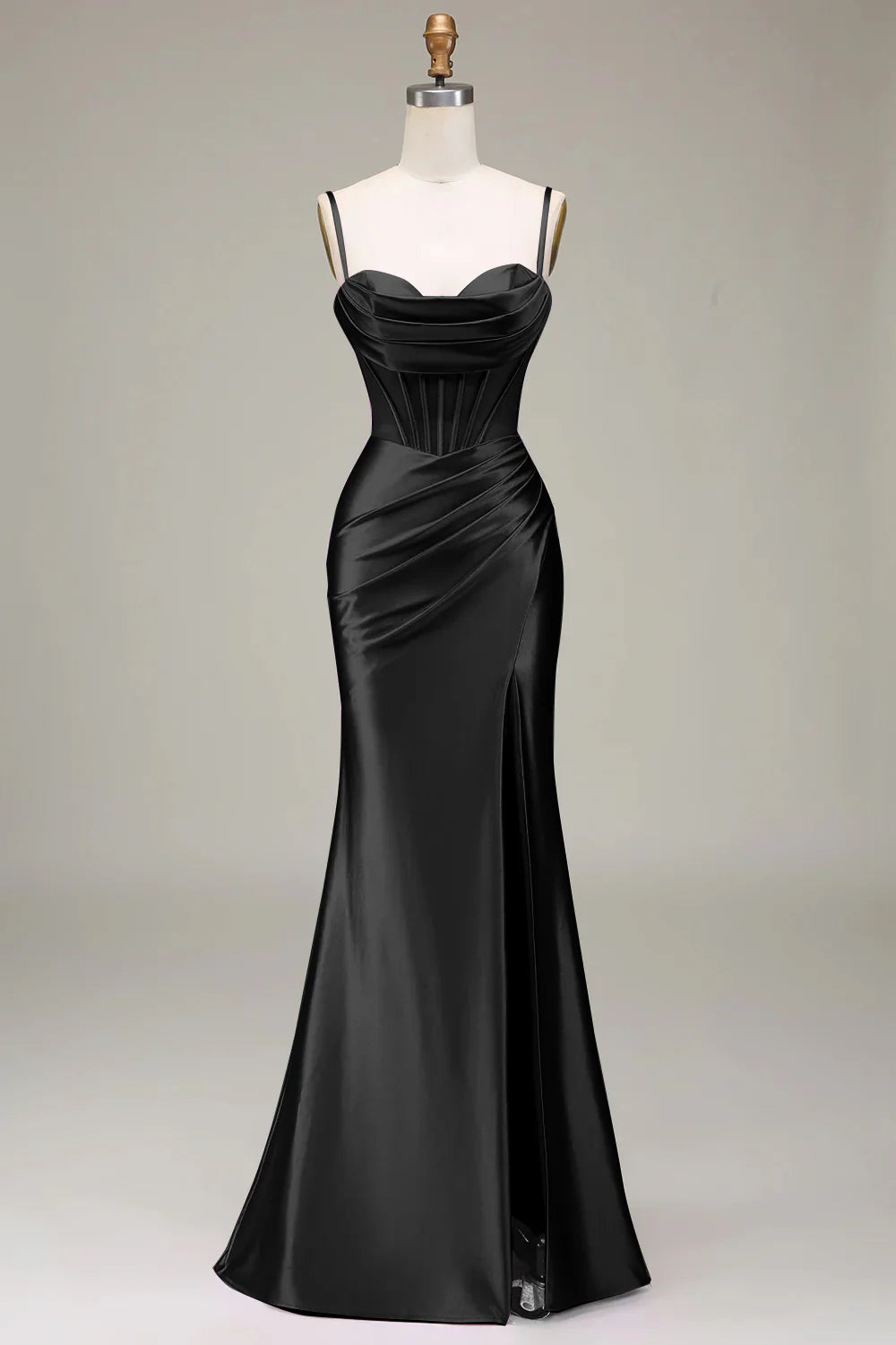 Wholesa Spaghetti Straps Satin Prom Dress with Corset
