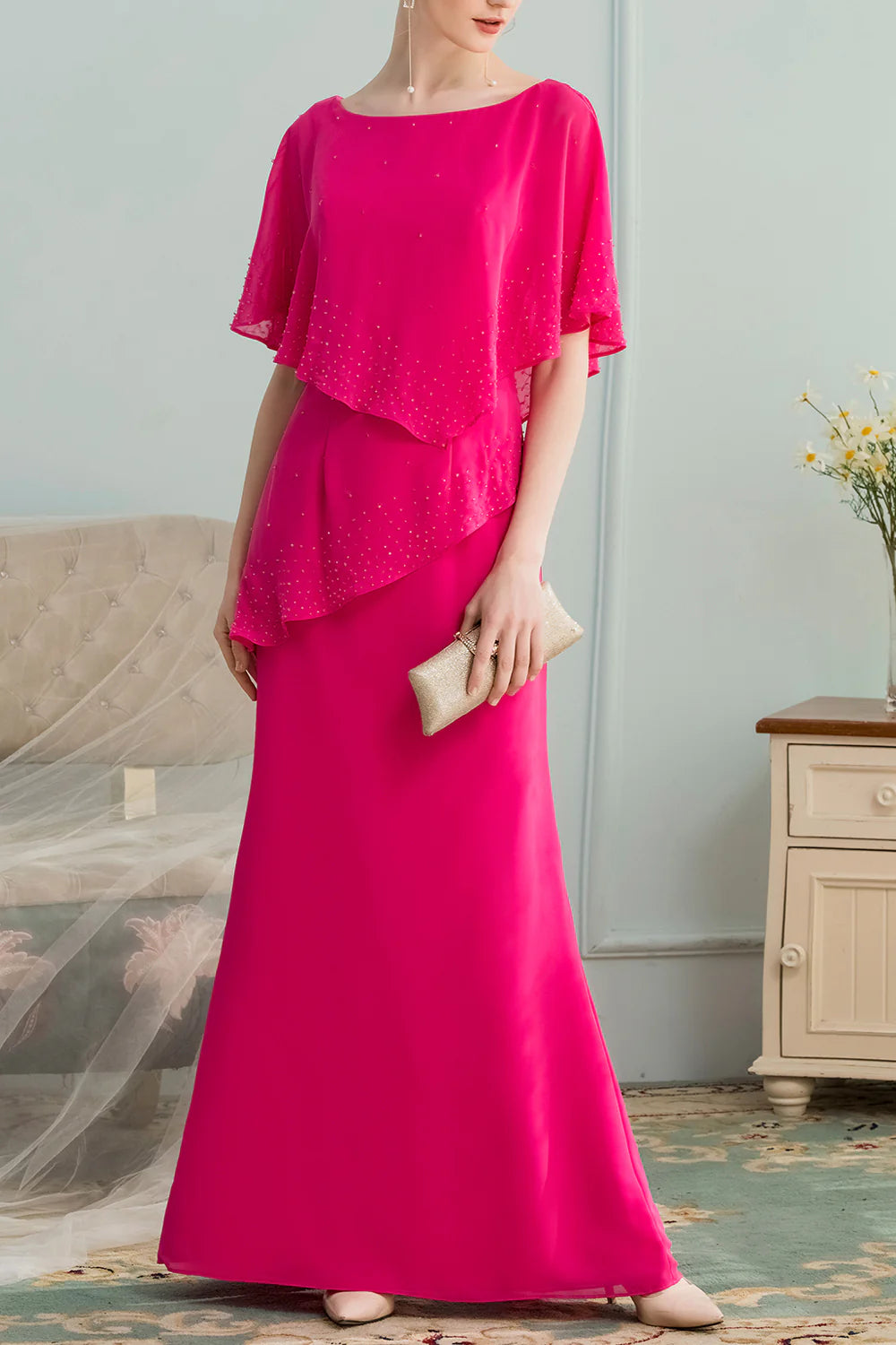 Wholesa A-line Long Chiffon Bridesmaid Dress Mother of the Bride Dresses With Beading