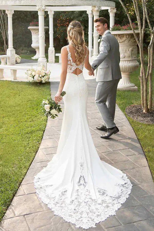Wholesa Mermaid Lace Straps Court Train Ivory Wedding Dress