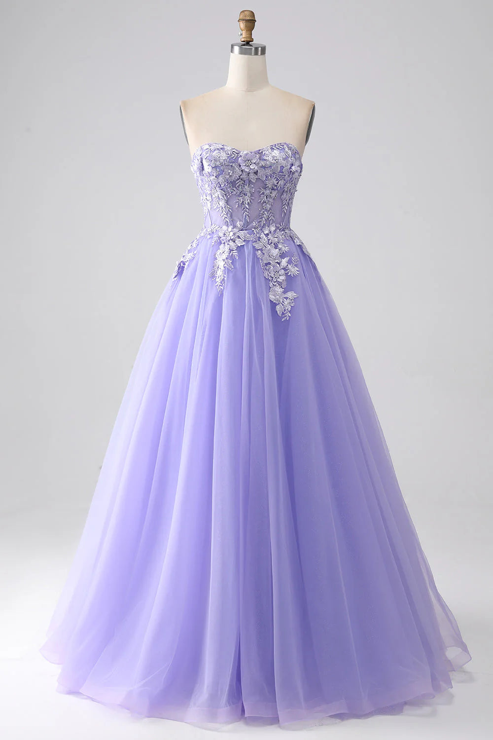 Wholesa A-Line Strapless Tulle Sleeves Long Prom Dress