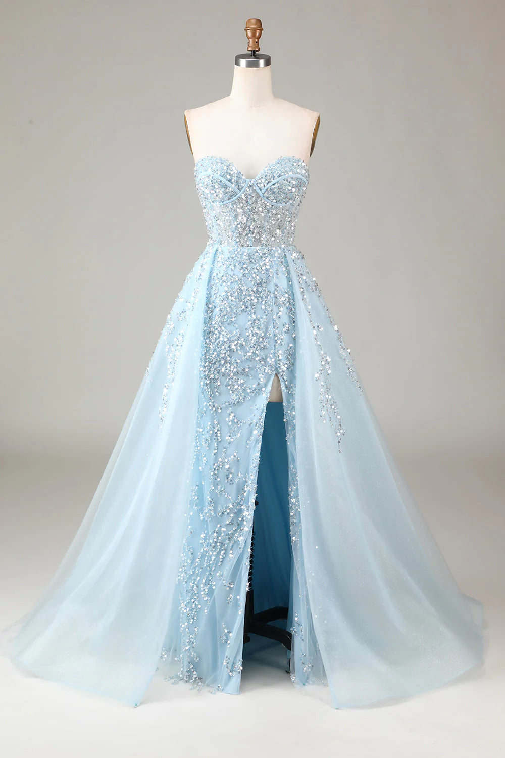 Wholesa A Line Corset Strapless Prom Dress with Slit