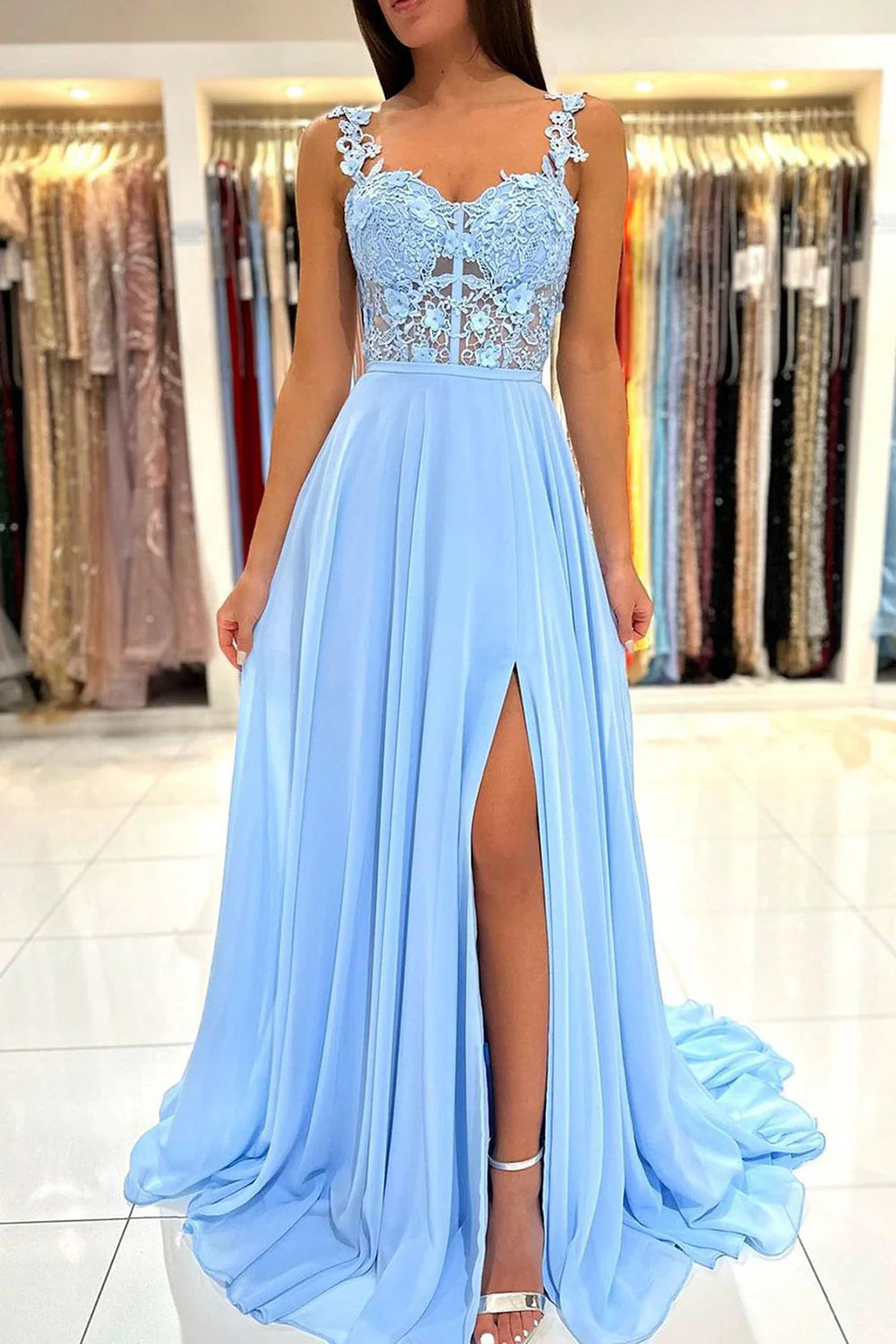 Wholesa Spaghetti Straps Corset Appliques Prom Dress