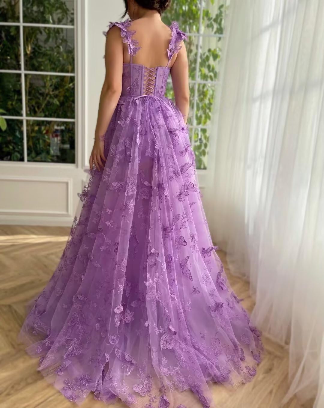 Wholesa Long Tulle Prom Dress with 3D Butterflies Sexy Slit Ball Gown Evening Dresses Party Wedding Formal 2024