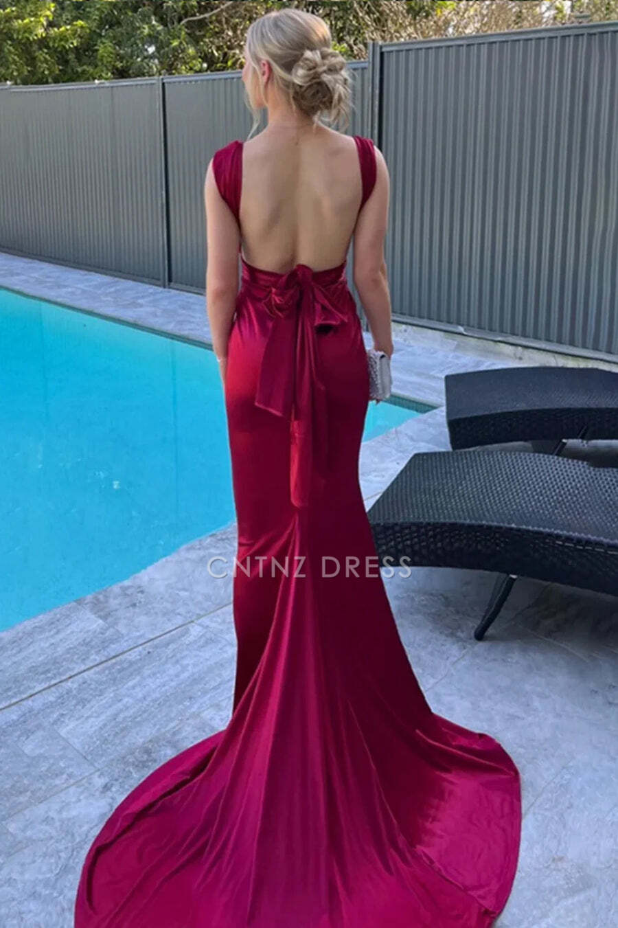 CNTNZ DRESS Charming Mermaid Low V-Neck Sleeveless Open Back Long Party Sexy Hot Sale Prom Dress