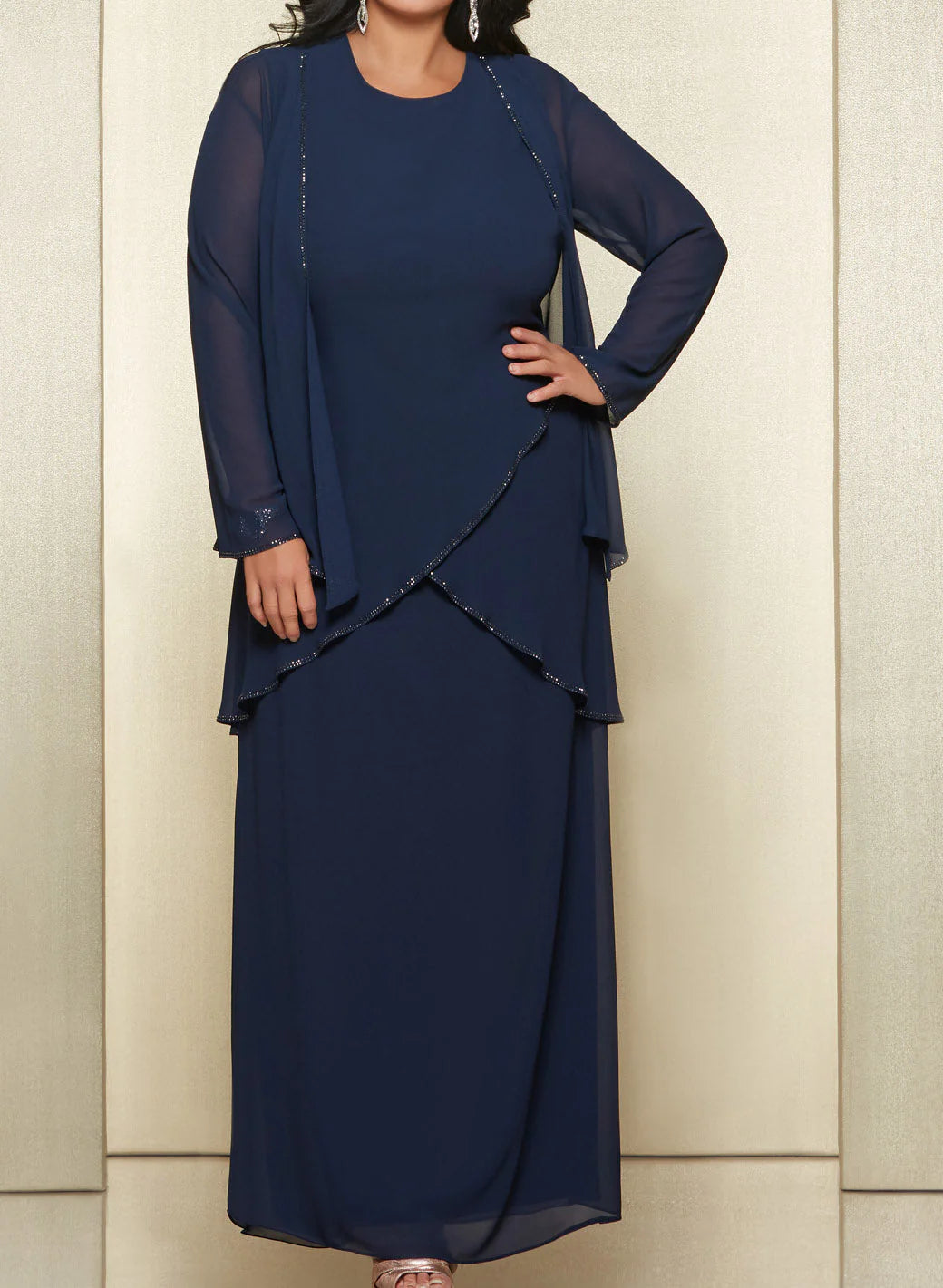 Wholesa Sheath Round Neck Chiffon Mother Of The Bride Dresses