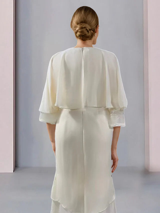 Wholesa Sheath Scoop Short Sleeves Tea-Length Mother Of The Bride Dresses With Appliques Lace