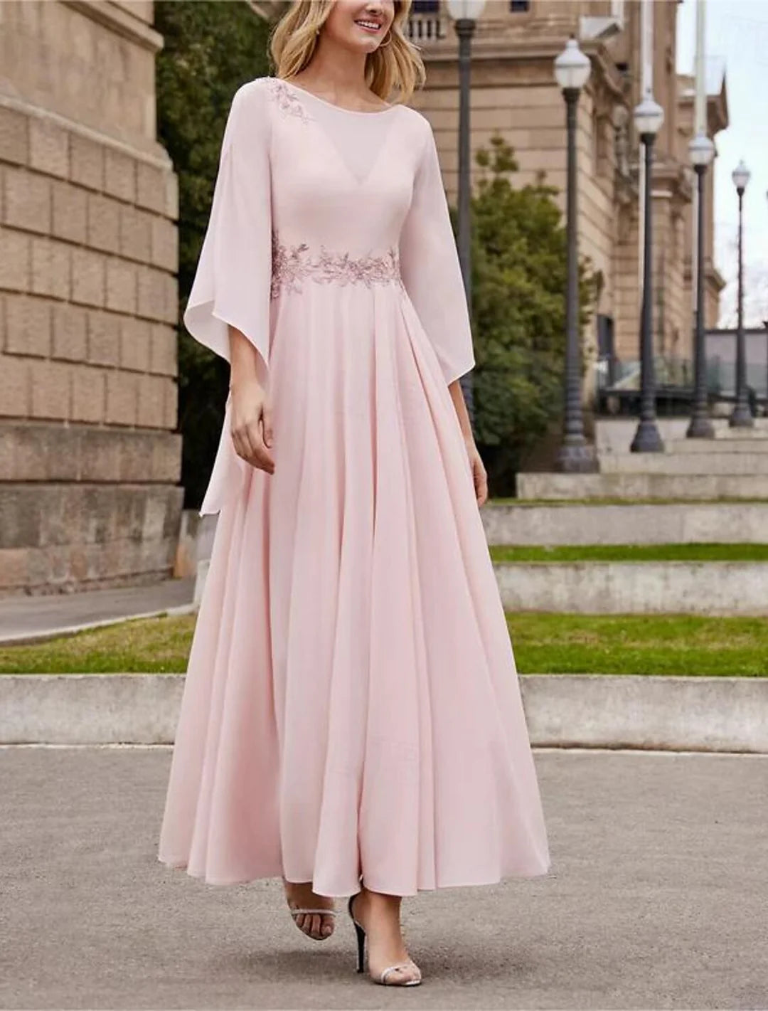 Wholesa A-Line Neck 3/4 Length Sleeve Ankle-Length Mother Of The Bride Dresses With Sequins