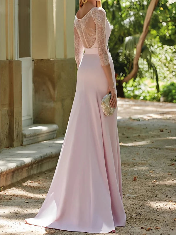 Wholesa Mermaid Scoop 3/4 Sleeves Sweep / Brush Train Mother Of The Bride Dresses With Sash