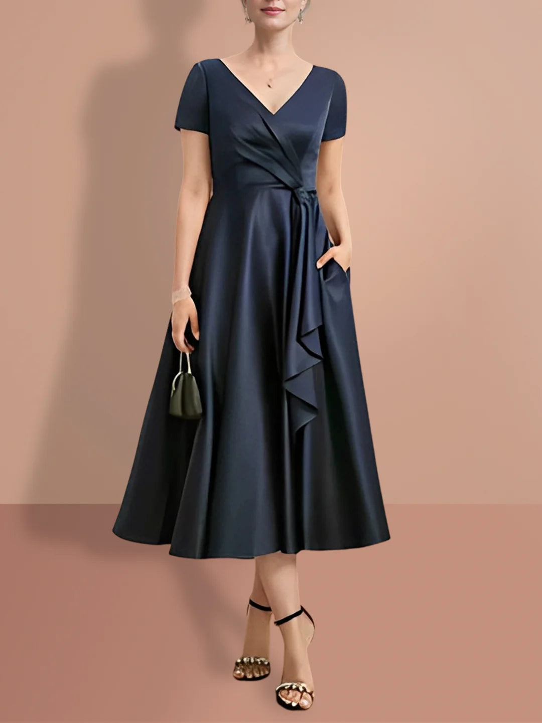 Wholesa A-Line Short Sleeves V Neck Mother Of The Bride Dresses