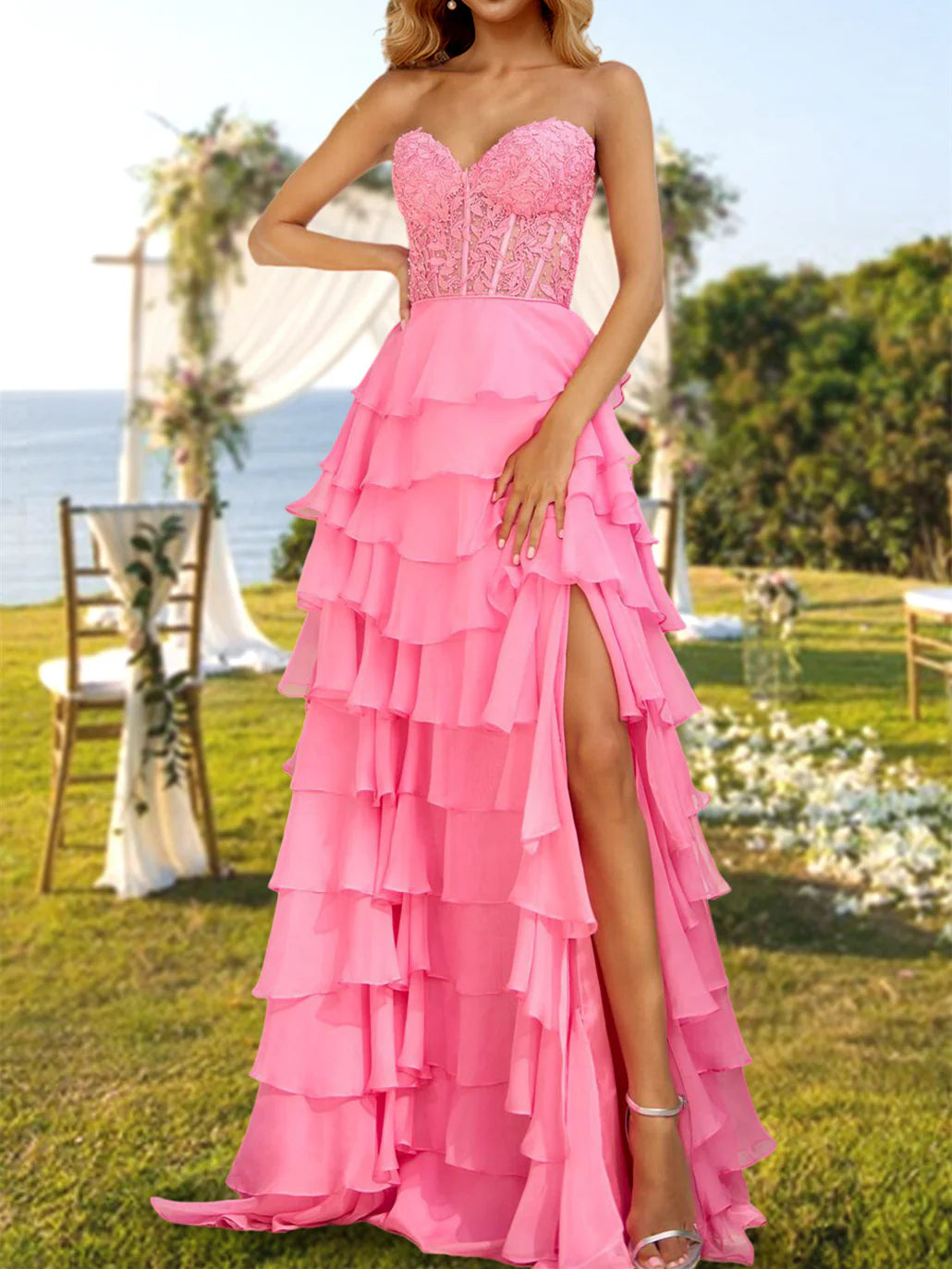 Wholesa A-Line Princess Strapless Long Prom Evening Party Dresses With Sequins
