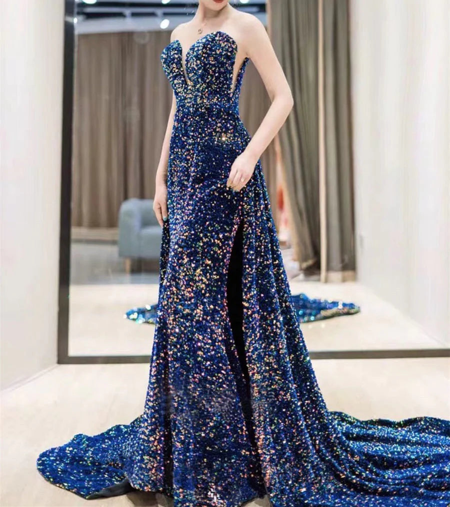 Wholesa Mermaid Sweetheart Detachable Sequins Prom Dresses Long Formal Dresses