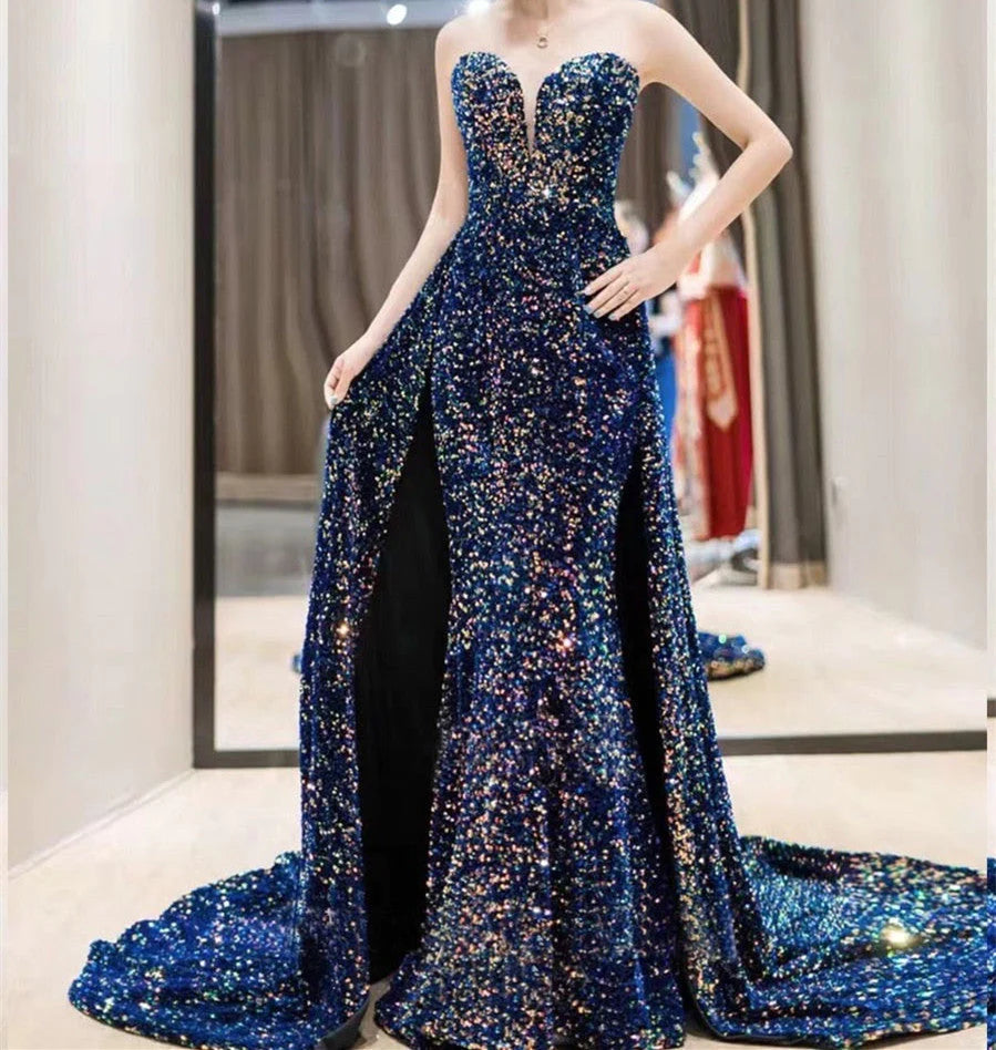 Wholesa Mermaid Sweetheart Detachable Sequins Prom Dresses Long Formal Dresses