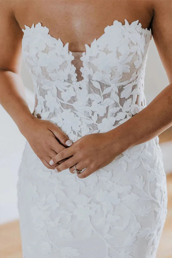 Wholesa Mermaid Sweetheart Long Sleeve Tulle Appliques Wedding Dress