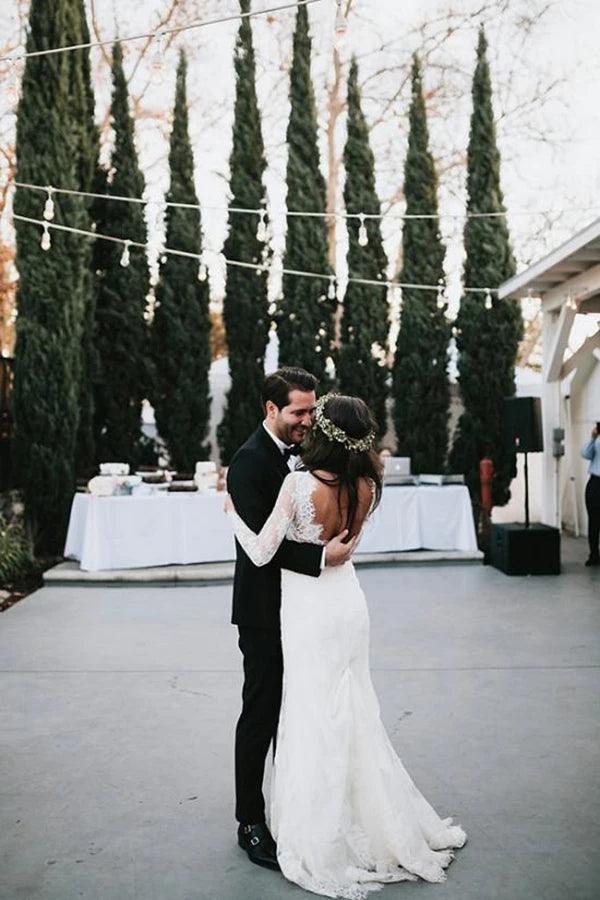 Wholesa Mermaid V Neck Long Sleeve Lace Bridal Gown Wedding Dress