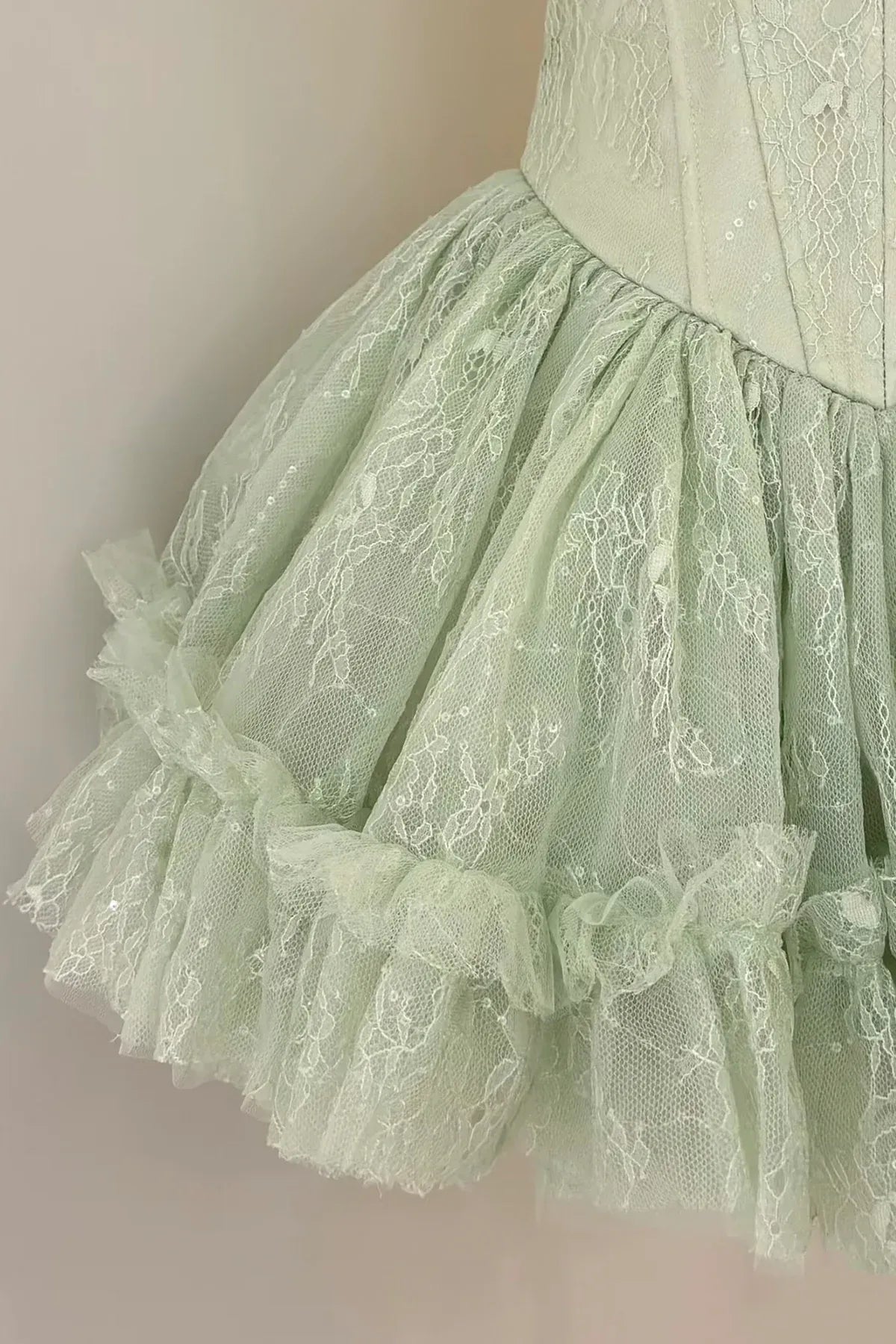 Mint Strapless Floral Trim Corset Tiered Tulle Homecoming Dress