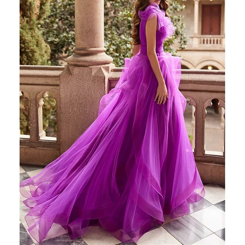 Wholesa A-Line V Neck Sleeveless Floor-Length Prom Dresses