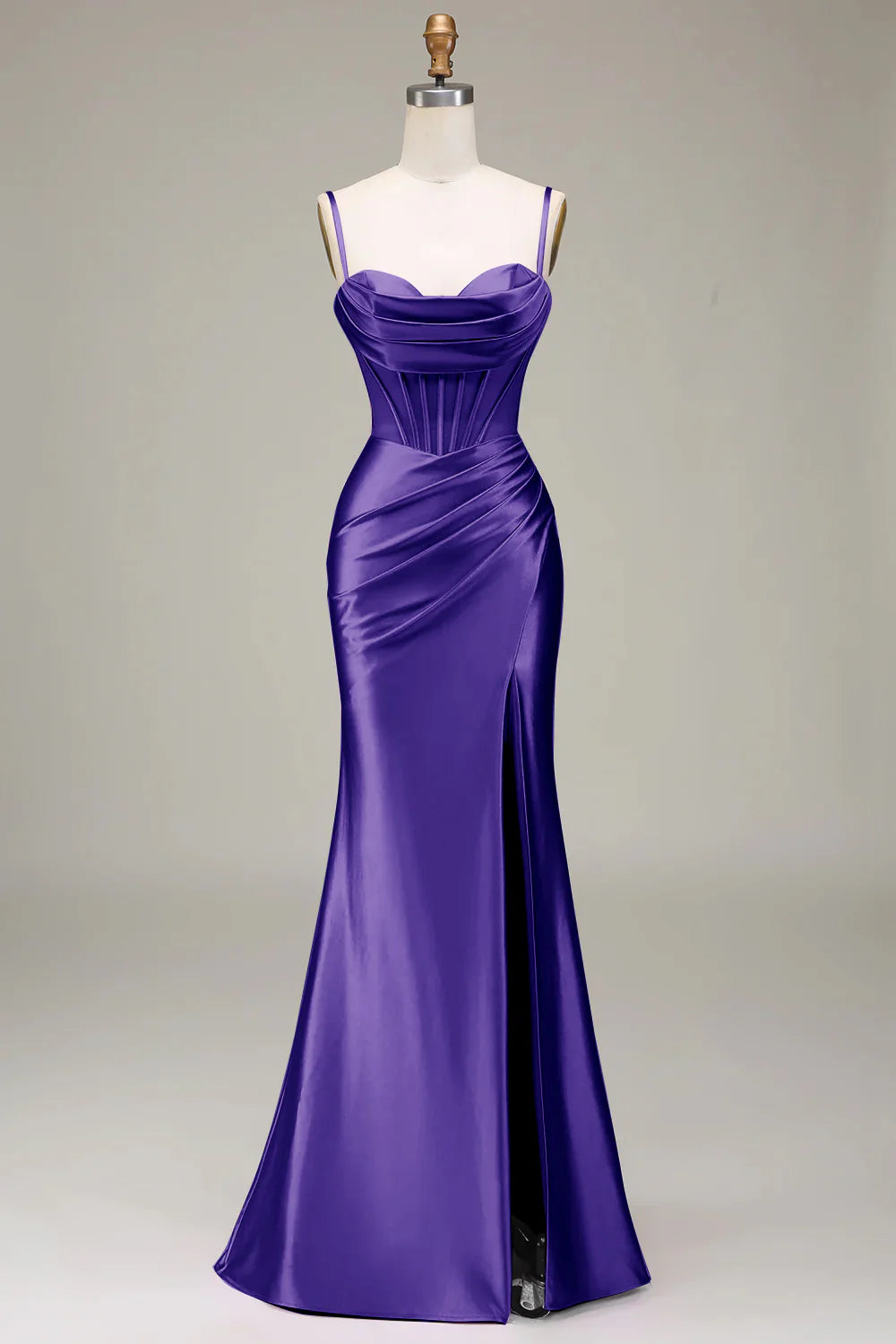 Wholesa Spaghetti Straps Satin Prom Dress with Corset