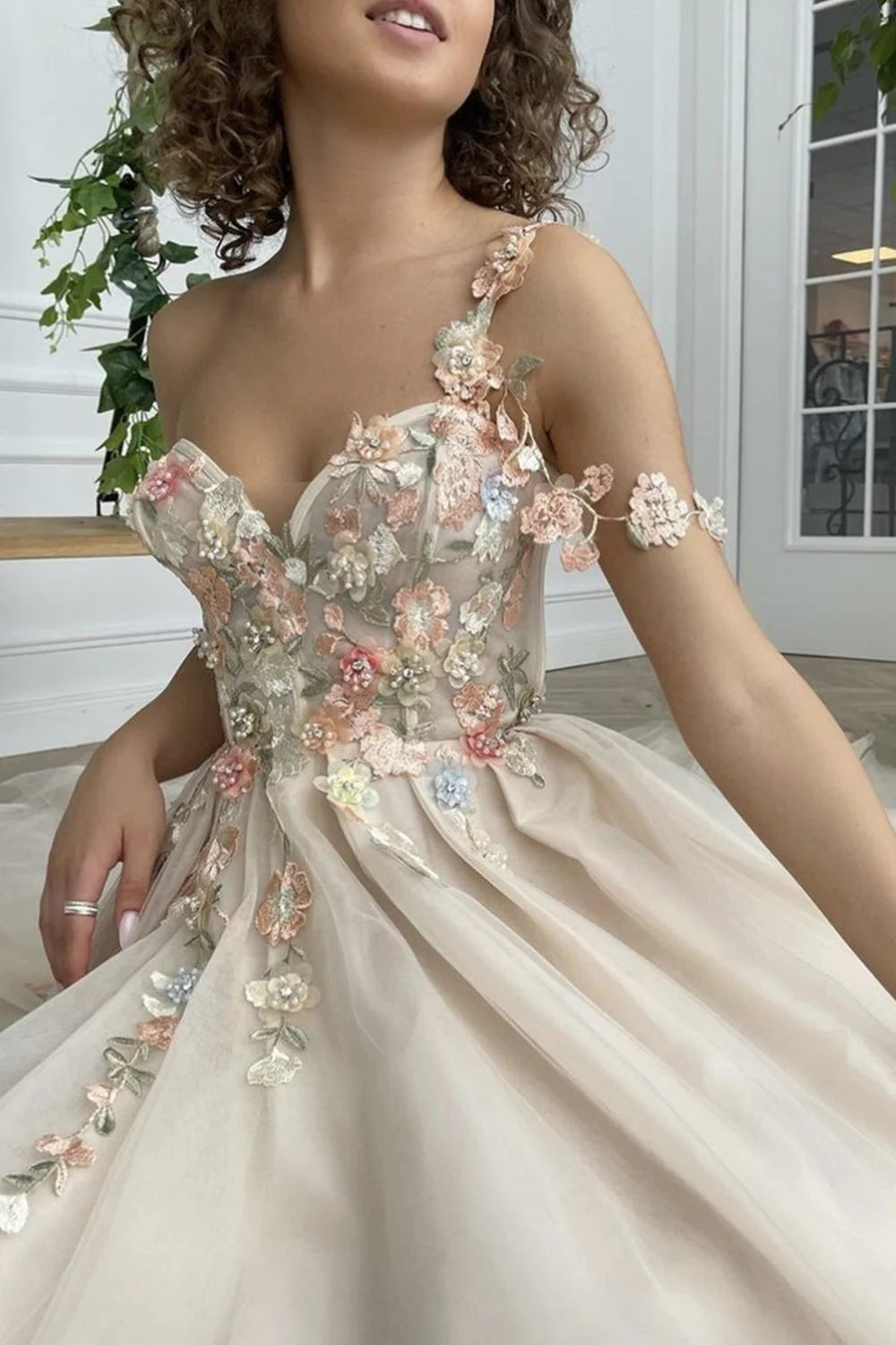 Wholesa One Shoulder Long Prom Dress with Flowers Slit