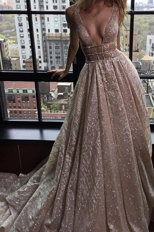 Wholesa Simple V-neck Organza Long Prom Dress