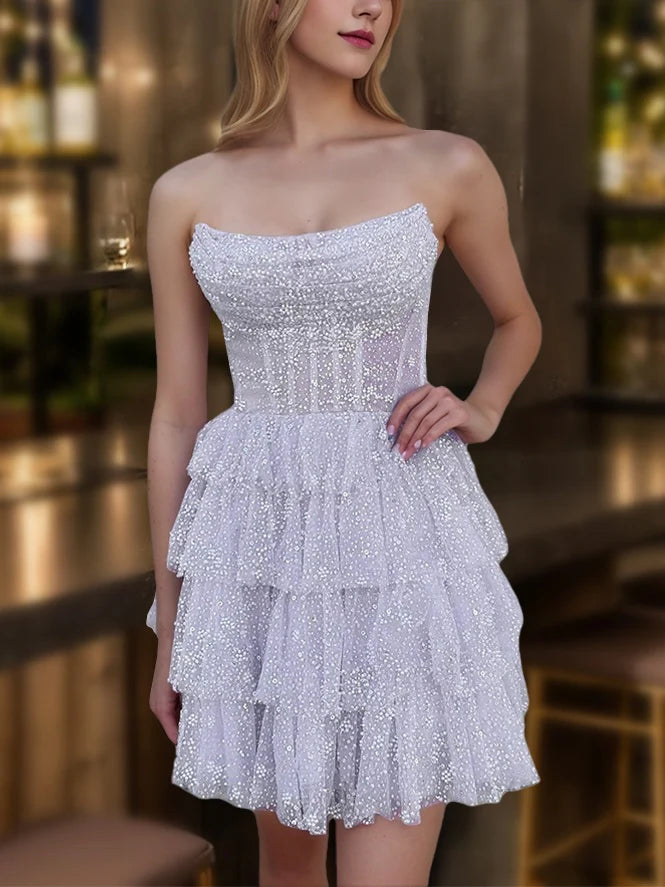 Wholesa A-Line Strapless Sleeveless Short Party Dance Cocktail Homecoming Dress