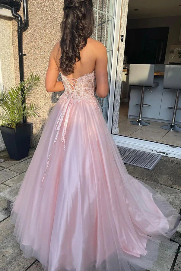 Wholesa A-line Tulle Lace Sweetheart Prom Dresses Long Formal Dresses