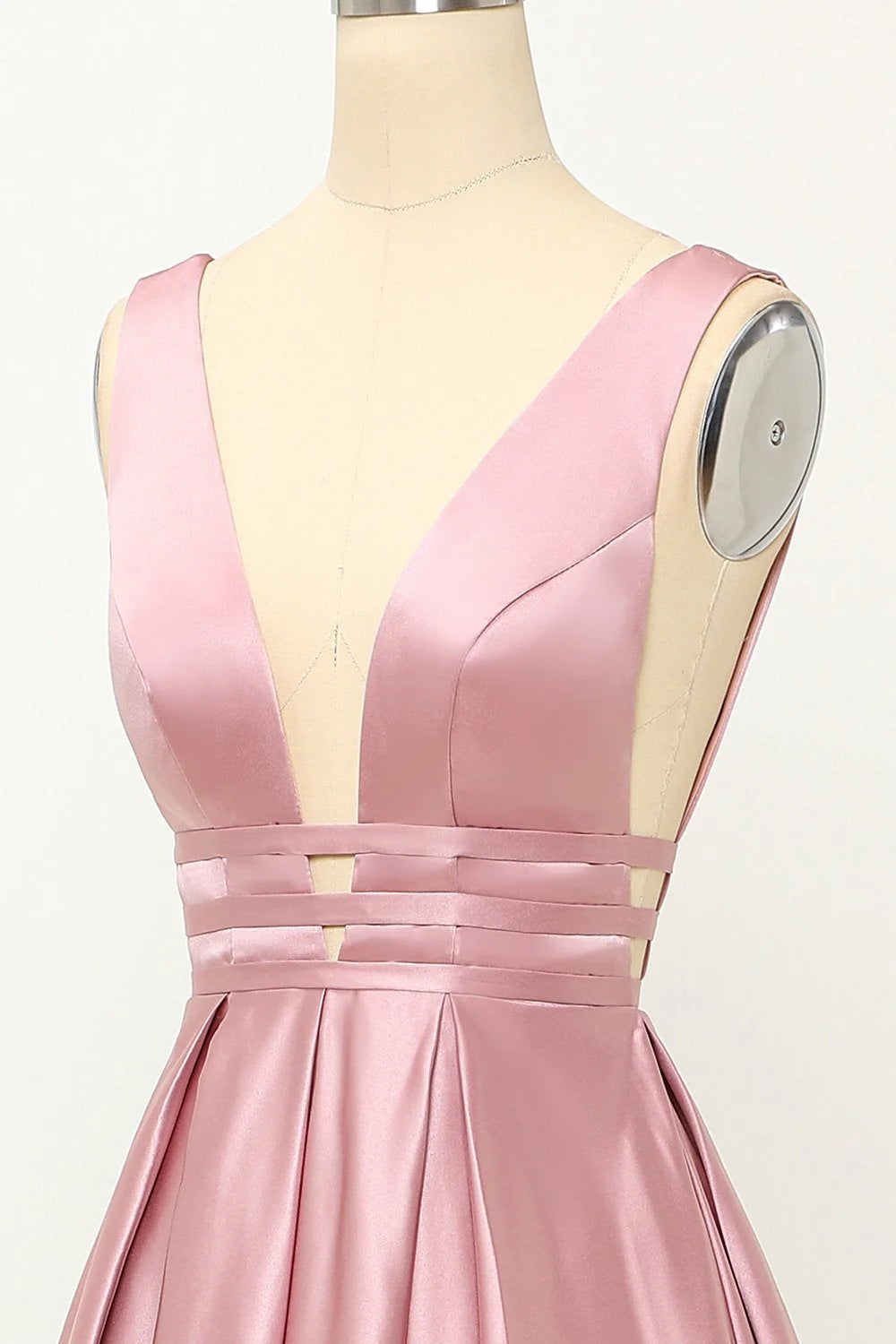 Wholesa A-line Deep V-neck Satin Long Prom Dresses Party Prom Dresses