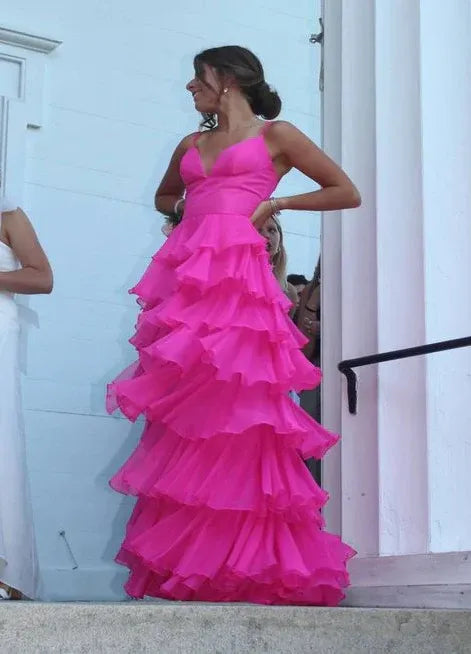 Playful A-Line V-Neck Spaghetti Strap Plain Back Floor Length Formal Evening Dress