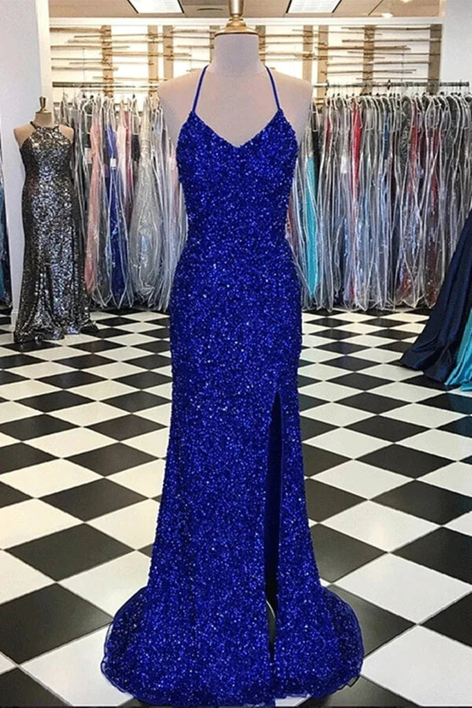 Wholesa Mermaid Spaghetti Strap Crystal Floor Length Formal Occasion Dress