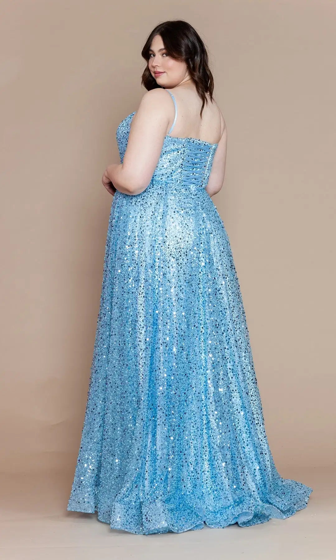 Radiant A-Line Scoop Sleeveless Slit Corset Blue Long Prom Dresses Women