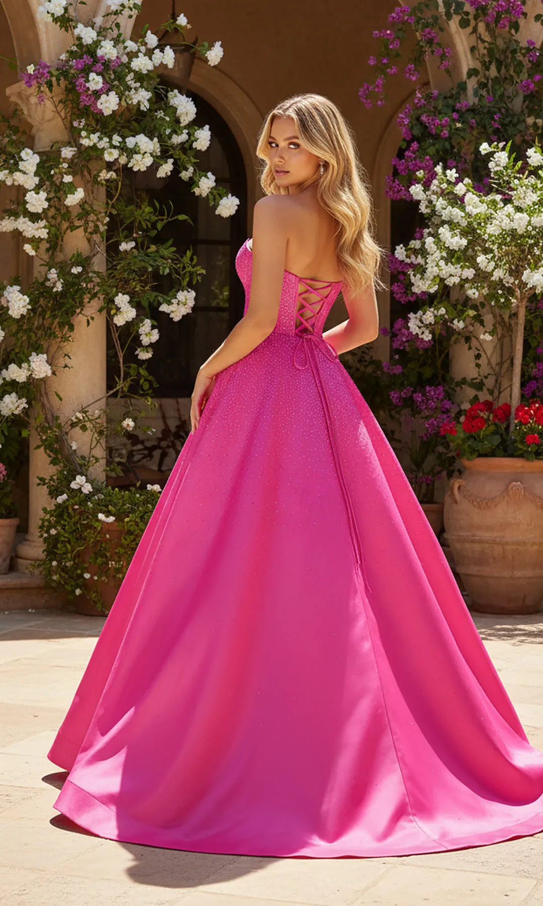 Radiant Princess Strapless Sleeveless Corset Pleated Pink Long Prom Dresses Women