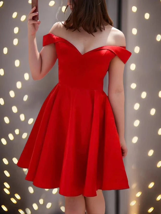 Wholesa A-Line Off The Shoulder Sleeveless Short Mini Party Dance Homecoming Dress