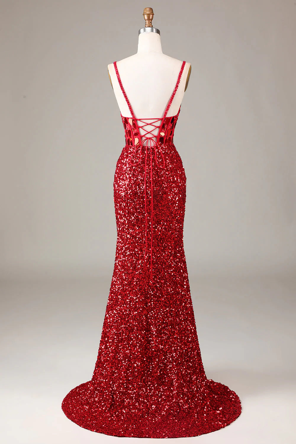 Wholesa A-line Glitter Mirror Sequins Corset Prom Dress with Slit