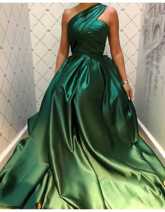 Regal A-Line One-Shoulder Ruched Plain Back Floor Length Formal Evening Dress