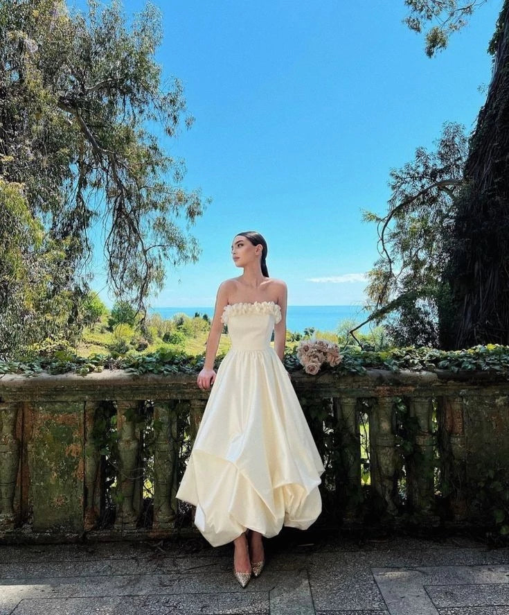 Romantic A-Line Strapless Sleeveless High-Low Ankle-Length Evening Dress