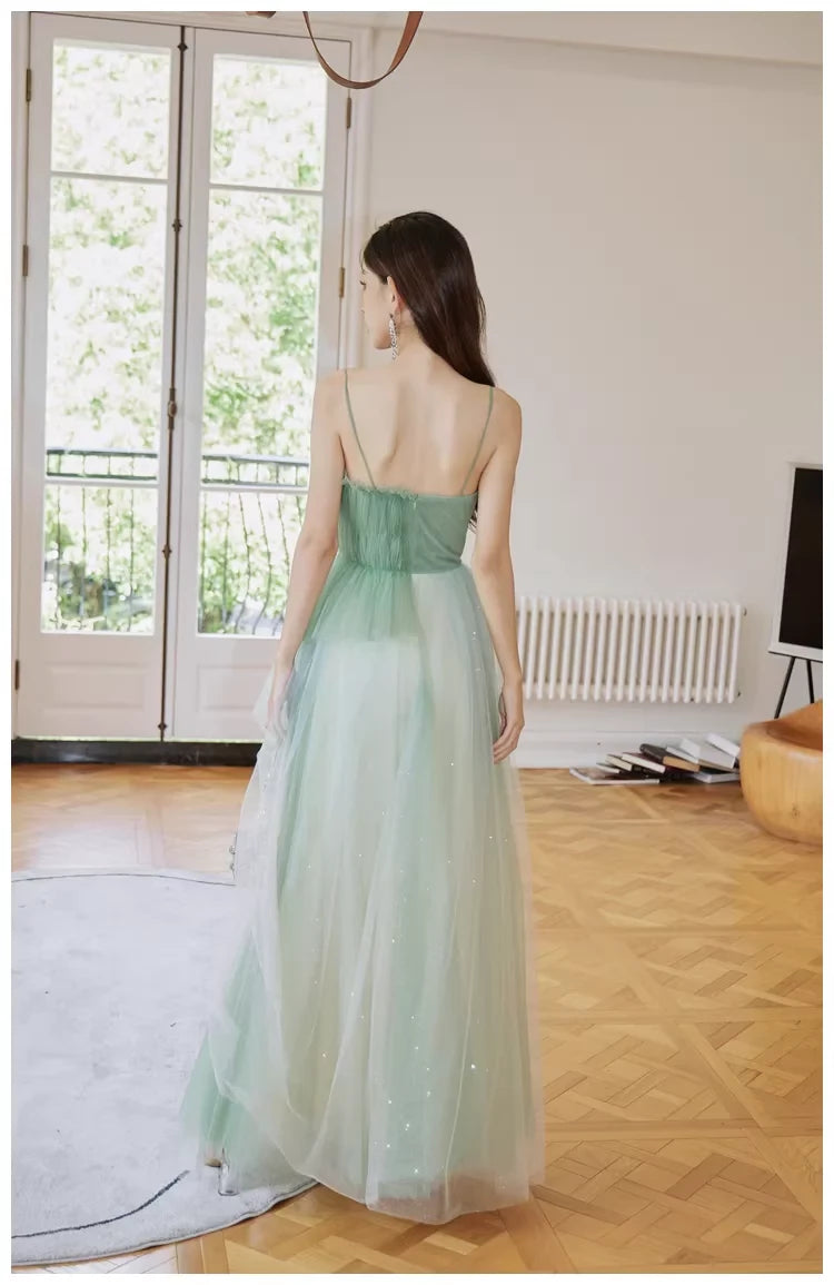 Romantic A-Line Sweetheart Neck Spaghetti-Strap Open Back Butterfly Tulle Evening Dress