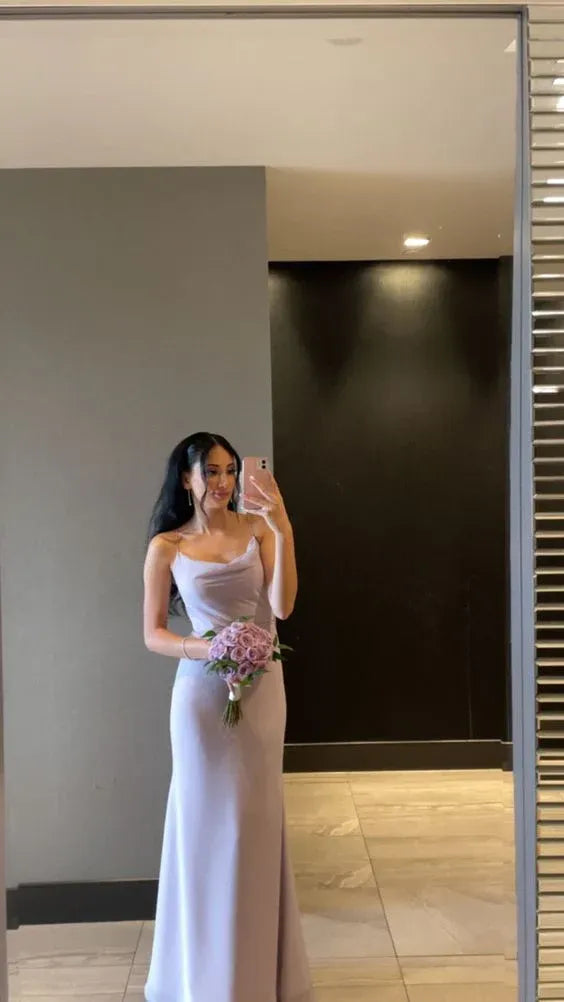 Romantic Mermaid Cowl Neck Spaghetti Strap Floor-Length Formal Evening Dress