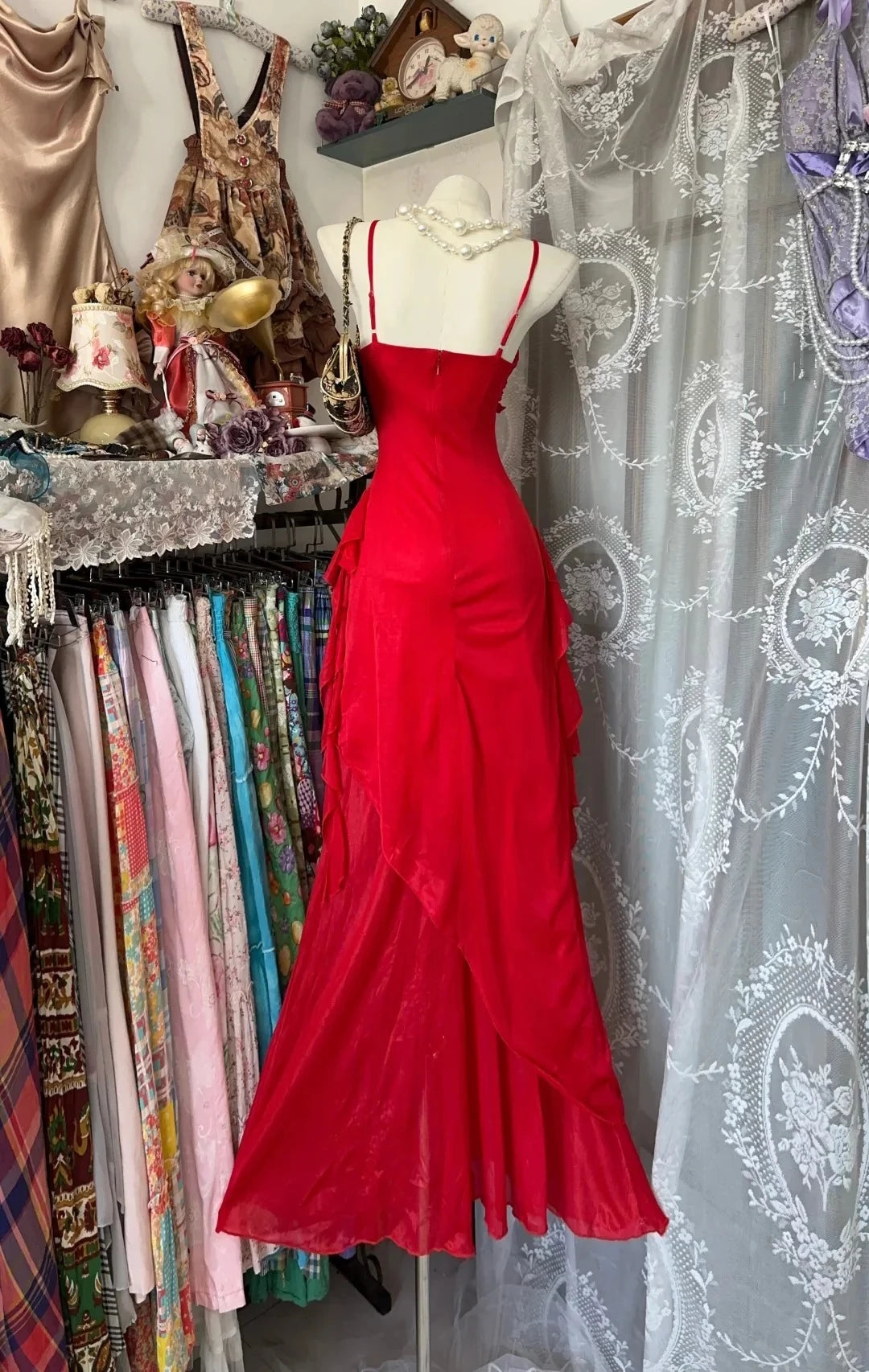 Romantic Mermaid Sweetheart Neck Spaghetti-Strap Open Back Ruffled Chiffon Evening Dress