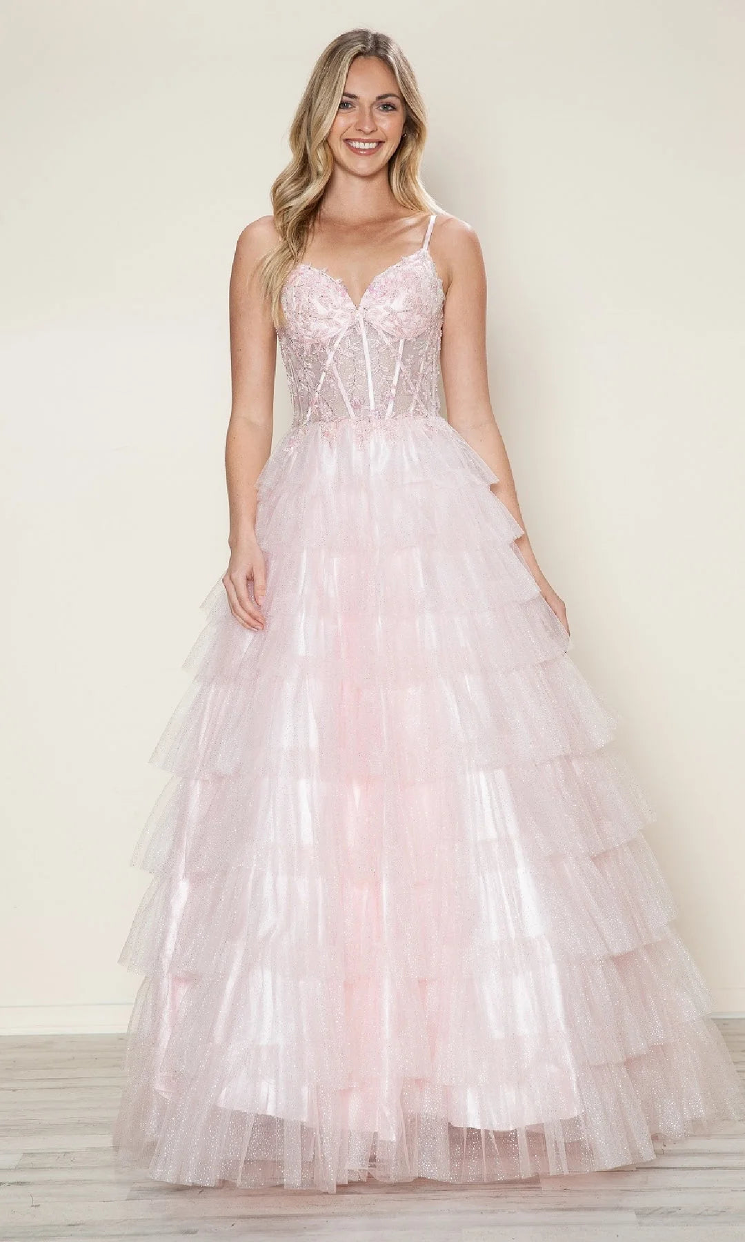 Romantic A-Line Sweetheart Sleeveless Corset Tiered Pink Long Prom Dresses Women