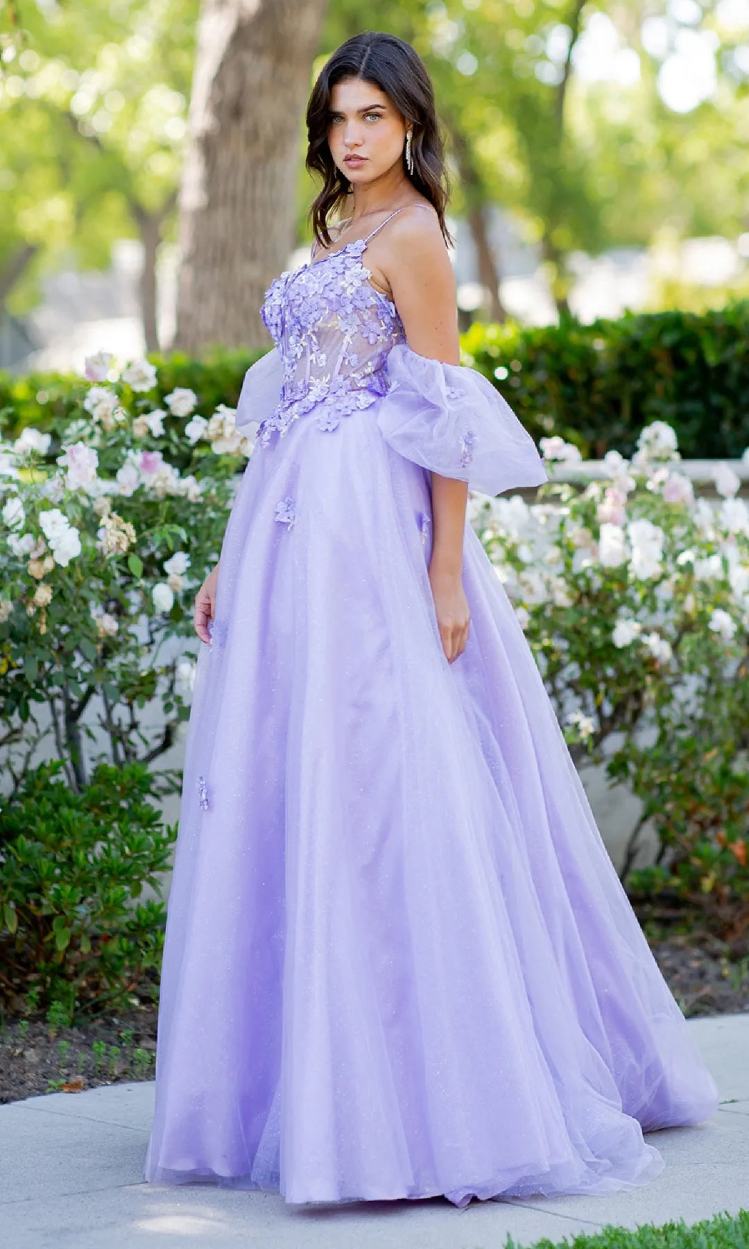 Romantic A-Line Sweetheart Sleeveless Floral Corset Lilac Long Prom Dresses Women