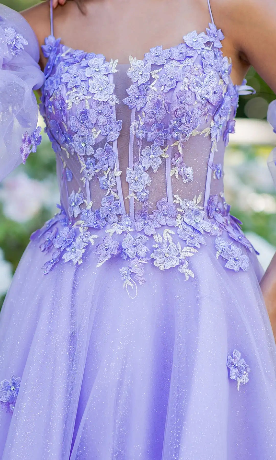 Romantic A-Line Sweetheart Sleeveless Floral Corset Lilac Long Prom Dresses Women