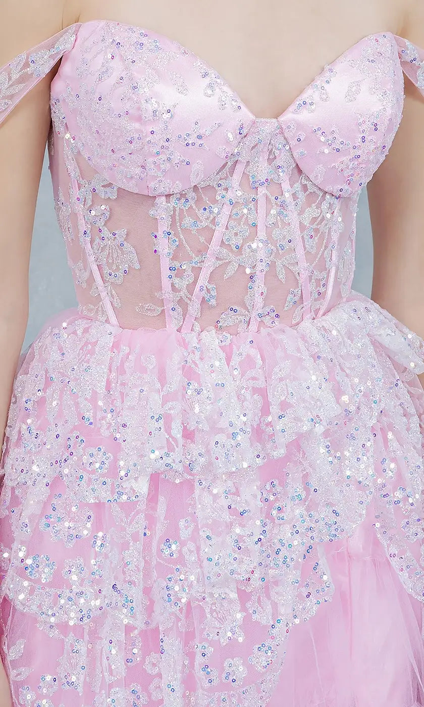 Romantic A-Line Sweetheart Sleeveless Tiered Slit Pink Floor-Length Prom Dresses Gown