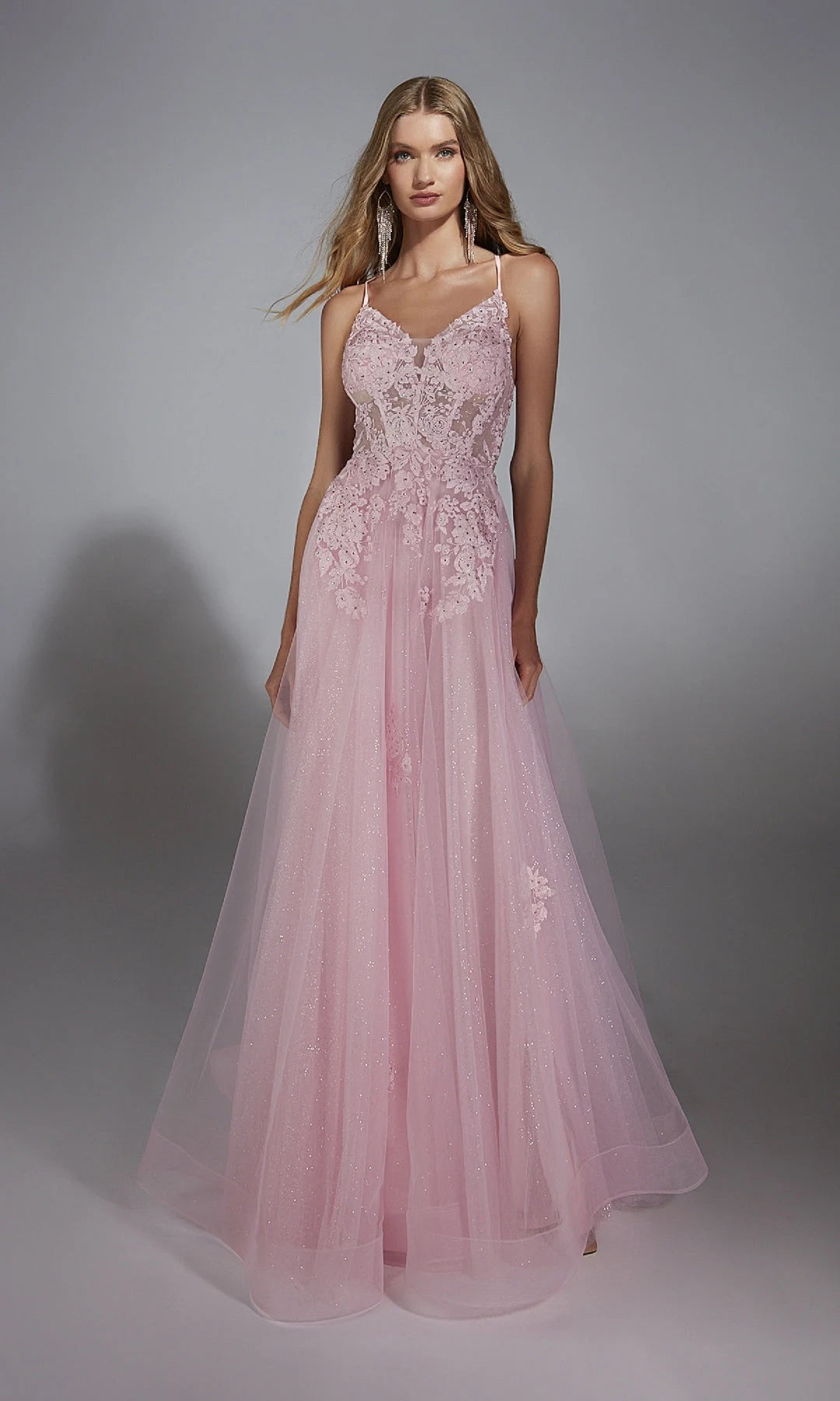 Romantic A-Line V-Neck Sleeveless Backless Corset Pink Long Prom Dresses Women Gown