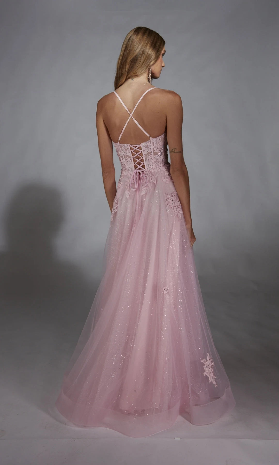 Romantic A-Line V-Neck Sleeveless Backless Corset Pink Long Prom Dresses Women Gown