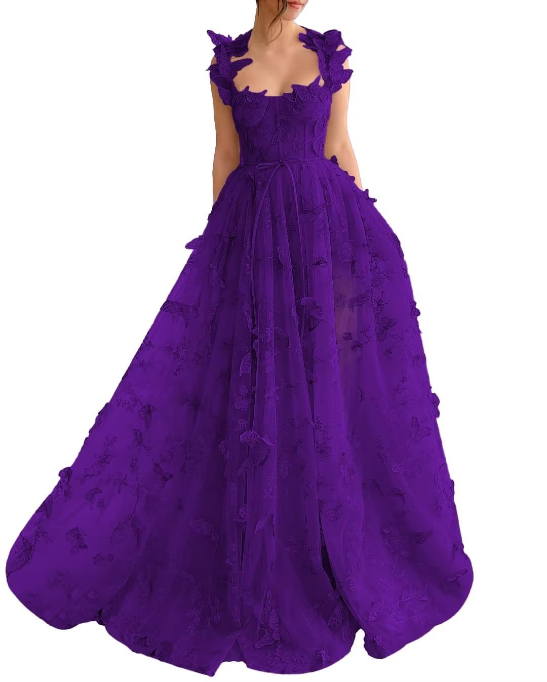 Wholesa Long Tulle Prom Dress with 3D Butterflies Sexy Slit Ball Gown Evening Dresses Party Wedding Formal 2024