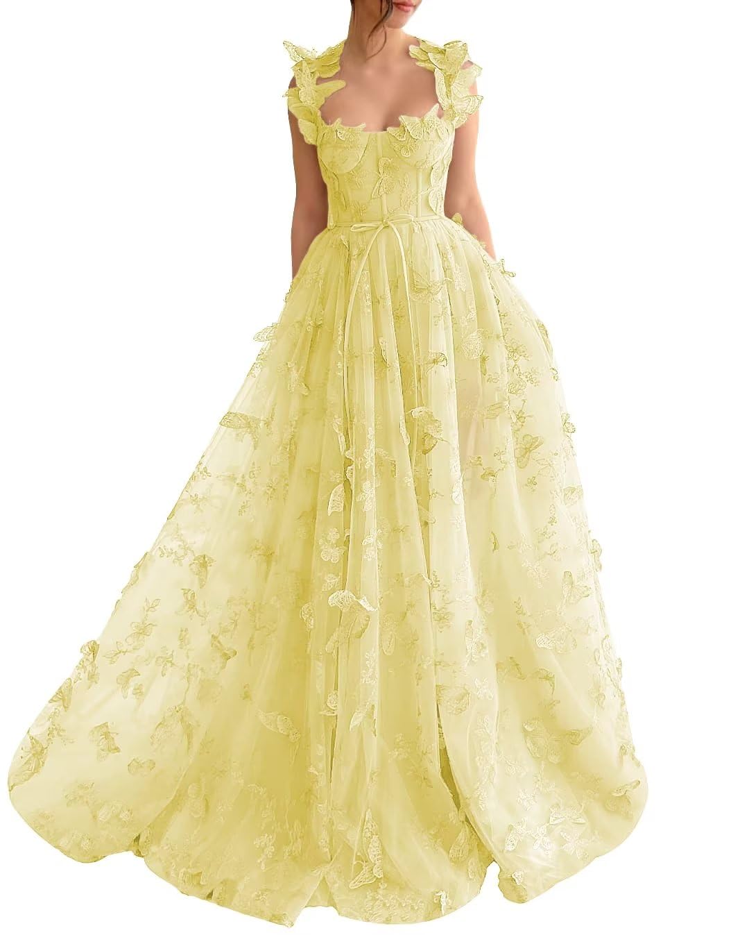 Wholesa Long Tulle Prom Dress with 3D Butterflies Sexy Slit Ball Gown Evening Dresses Party Wedding Formal 2024