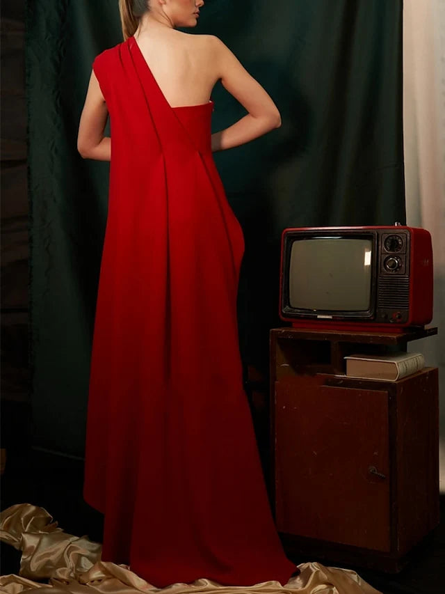 Wholesa Sheath One-Shoulder Sleeveless Evening Dresses With Pleats Ruched