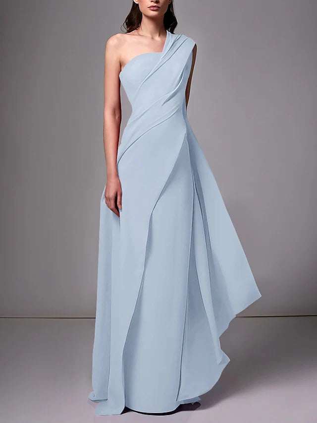 Wholesa Sheath One-Shoulder Sleeveless Evening Dresses With Pleats Ruched