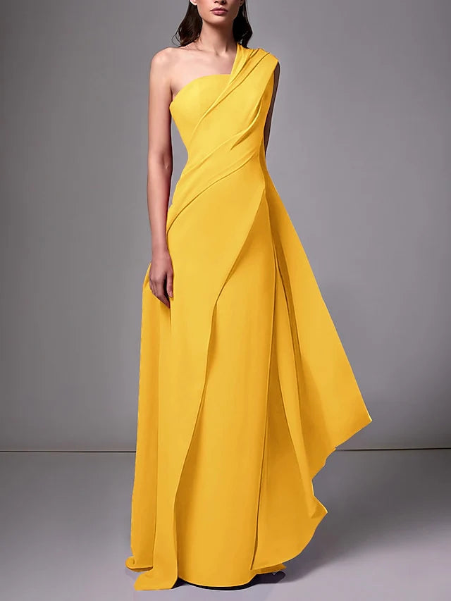 Wholesa Sheath One-Shoulder Sleeveless Evening Dresses With Pleats Ruched